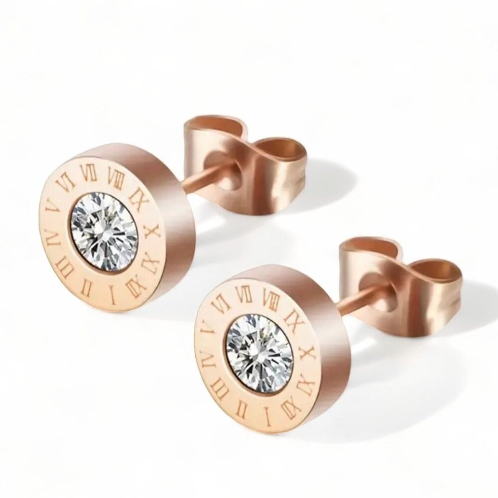 NEW- High-quality stainless steel hypoallergenic Golden stud earrings - ROSEGOLD - Picture 1 of 5